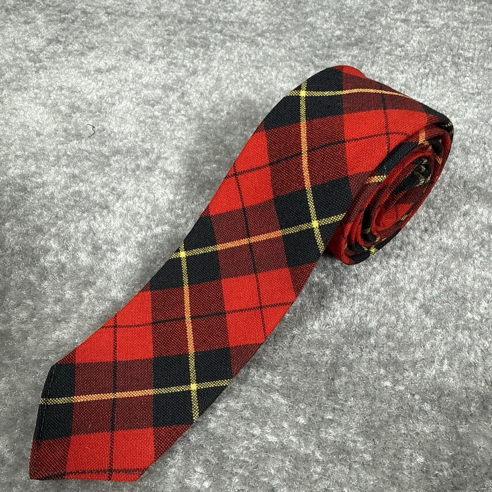 Vintage Sears Pilgrim Tie Red Plaid Wool‎ Narrow Classic